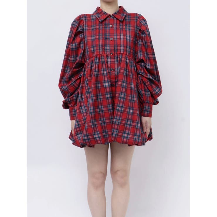 シャツカラーバルーンミニワンピース[品番：MKSW0061014