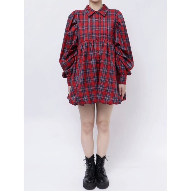 シャツカラーバルーンミニワンピース[品番：MKSW0061014]｜jouetie