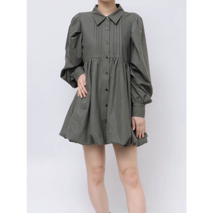 シャツカラーバルーンミニワンピース[品番：MKSW0061014