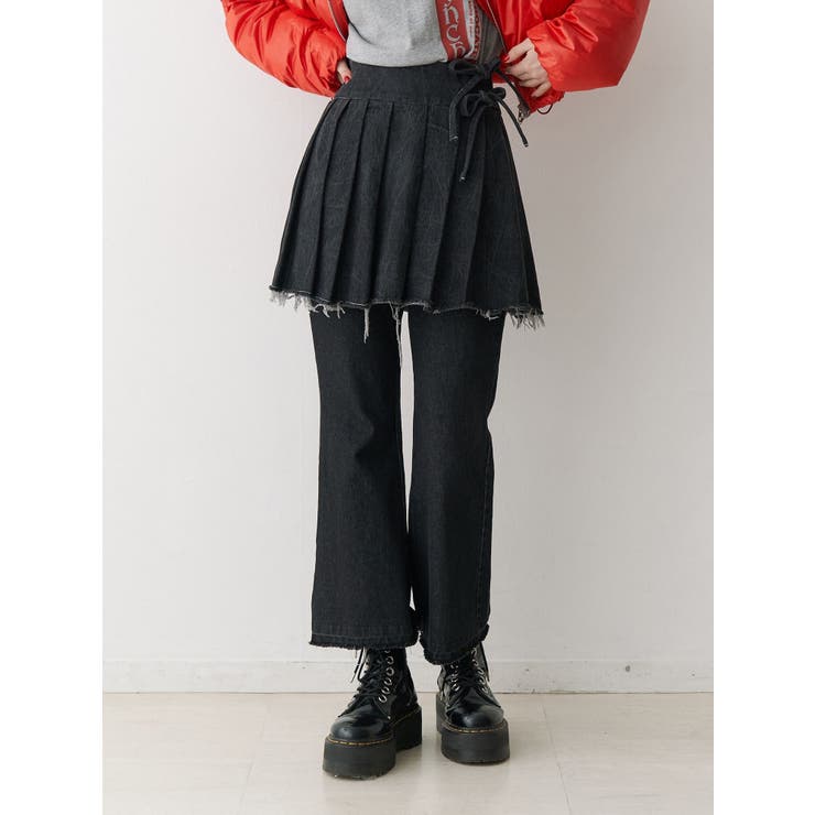 ブラック | プリーツスカートレイヤードパンツ | jouetie