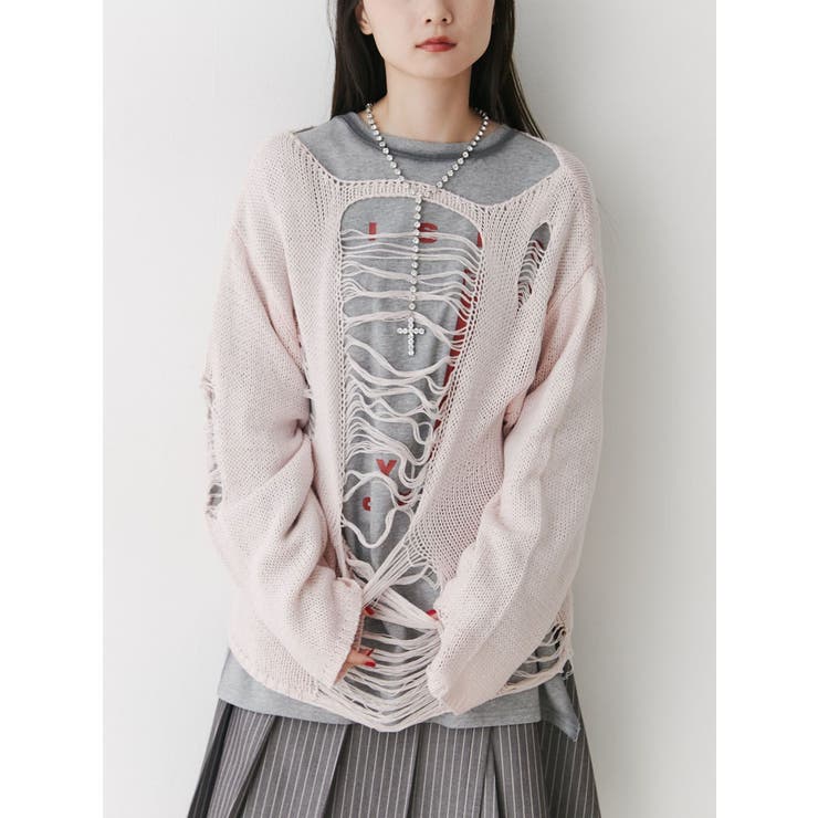 ピンク | オーバークラッシュローゲージニット | jouetie