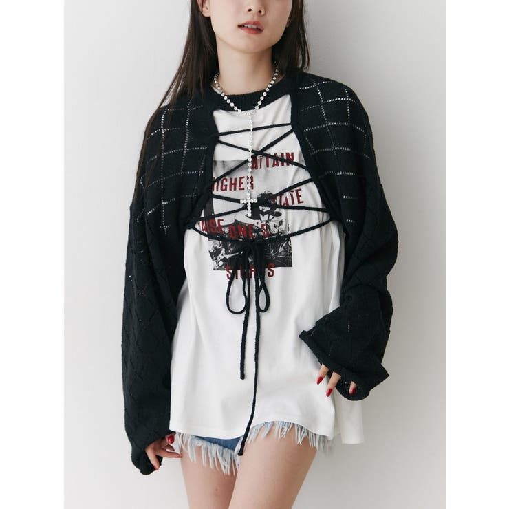 2wayレースアップクロップドニット[品番：MKSW0059041]｜jouetie