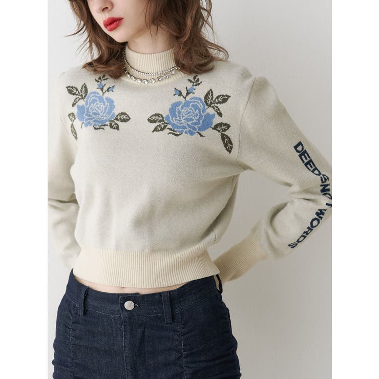 ローズジャガードロゴニット[品番：MKSW0060022]｜jouetie（ジュエティ