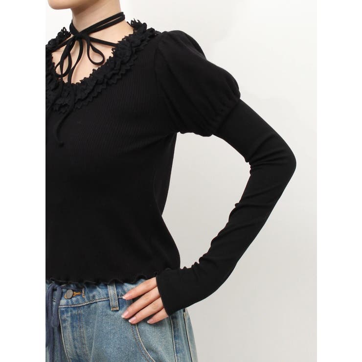 セール】フリルネックレイヤードトップス（Tシャツ/カットソー