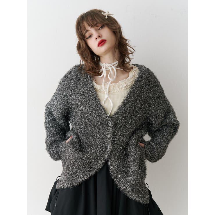 ラメシャギーVネックカーデ[品番：MKSW0059159]｜jouetie（ジュエティ