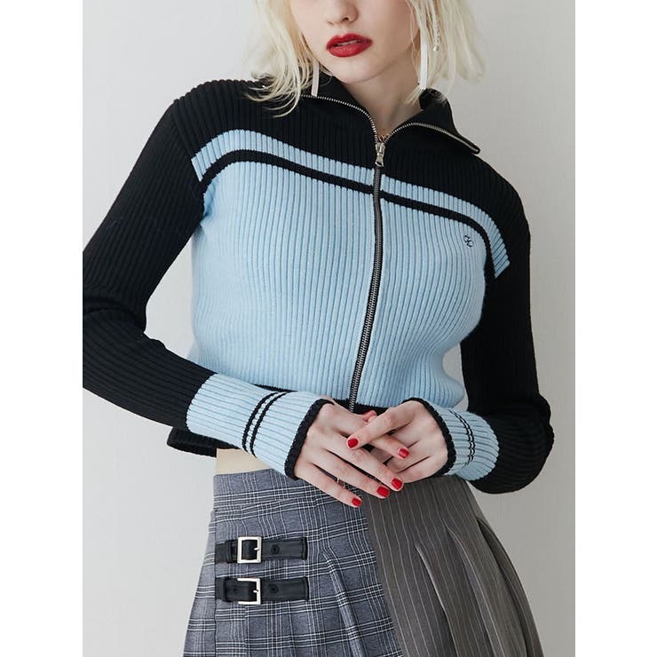 ラインハイネックジップカーデ[品番：MKSW0060030]｜jouetie