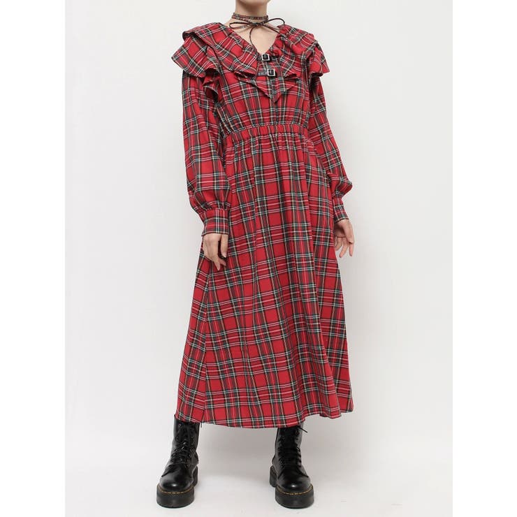 ショルダーフリルベルトロングワンピース[品番：MKSW0061019