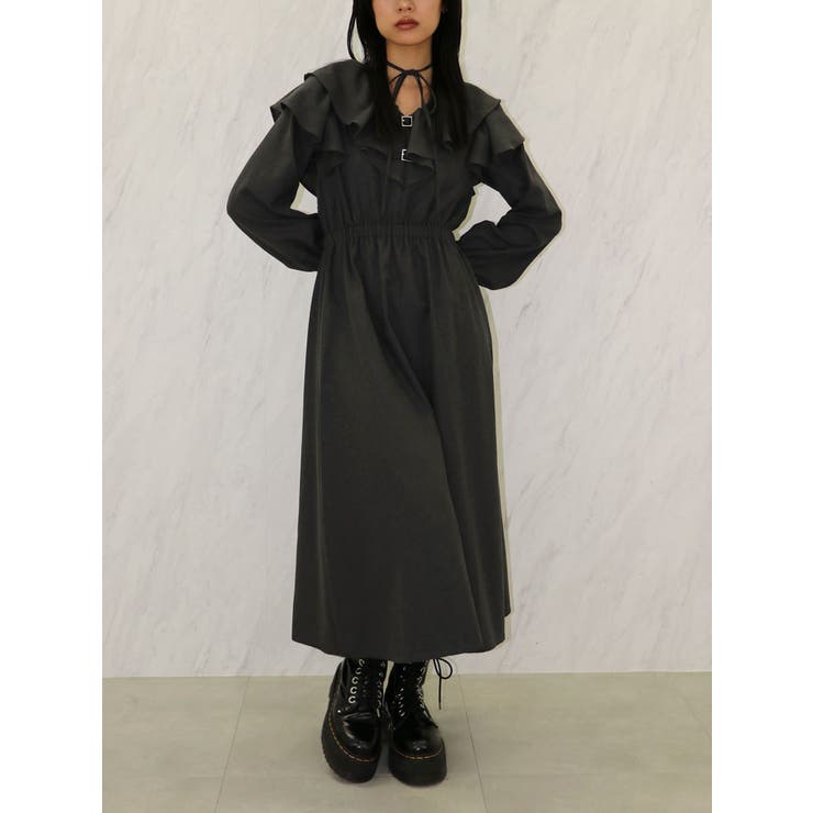 ショルダーフリルベルトロングワンピース[品番：MKSW0061019]｜jouetie