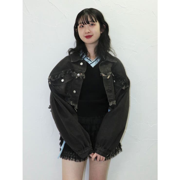 ブラック | ワイドクロップドフリンジGジャン【セットアップ対応】 | jouetie