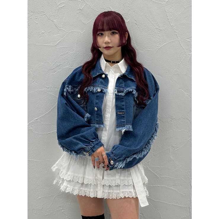 ブルー | ワイドクロップドフリンジGジャン【セットアップ対応】 | jouetie