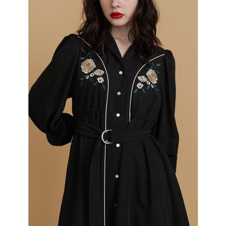 24ss✨ヌキテパ　リーフエンブロイダリードレス　刺繍　ロングワンピース　黒　M 24ss✨ヌキテパ リーフエンブロイダリードレス 刺繍 ロングワンピース