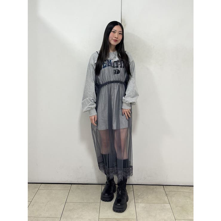 グレー | チュールレイヤードロングワンピース | jouetie