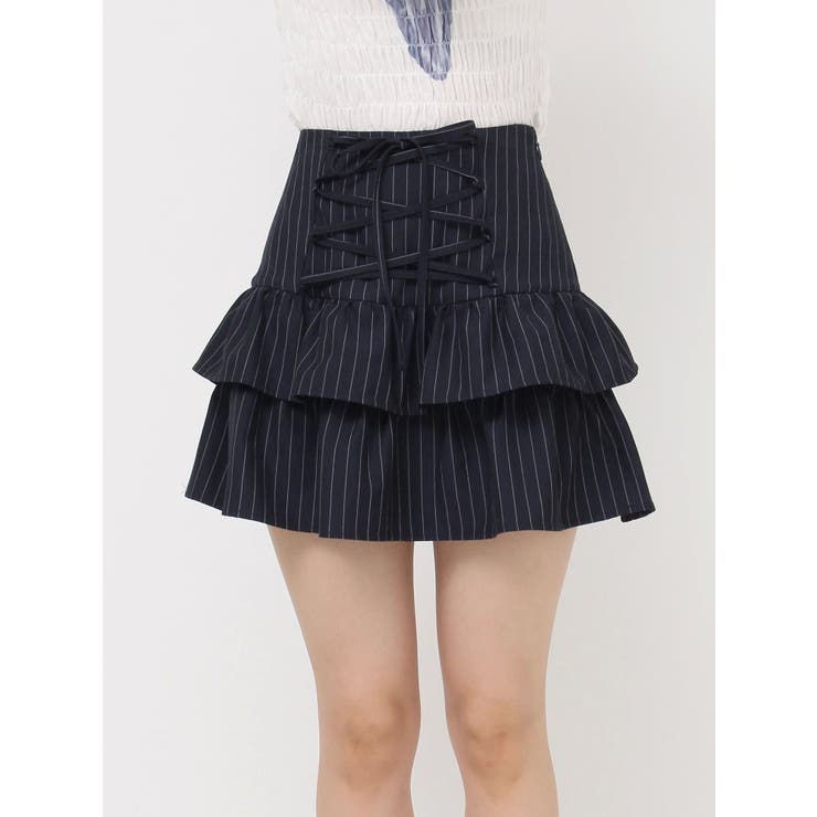 jouetie 新品未使用 タグ付 ミニスカート 今季新作 ウエストゴム 黒 レースアップティアードミニスカパン【セットアップ対応】[品番