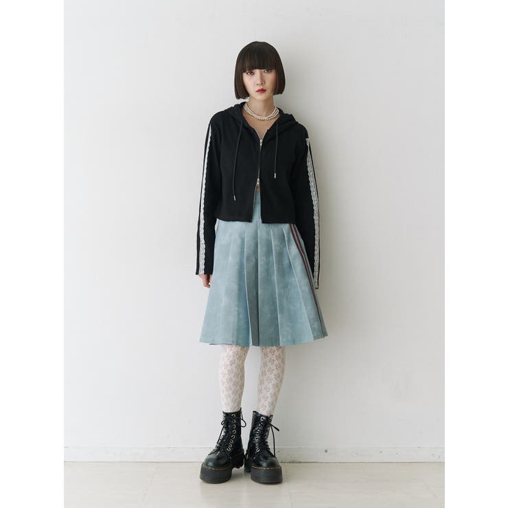 セール】フェイクレザーラインプリーツスカート【セットアップ