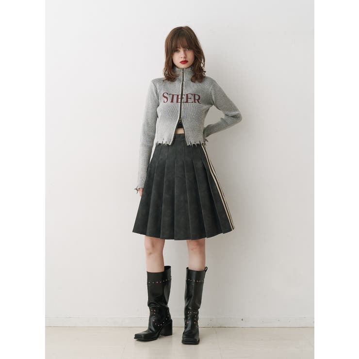 セール】フェイクレザーラインプリーツスカート【セットアップ