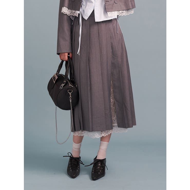 ベルトヘムレースプリーツスカート【セットアップ対応】[品番