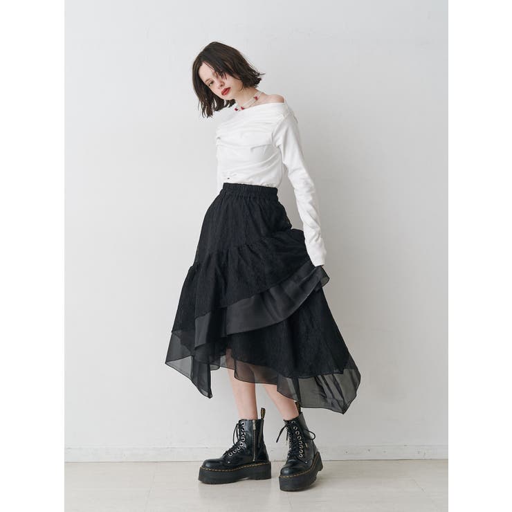 ELFSACK スカート フリル レース マキシ丈 フリルチュールティアードスカート(ロング・マキシ丈スカート