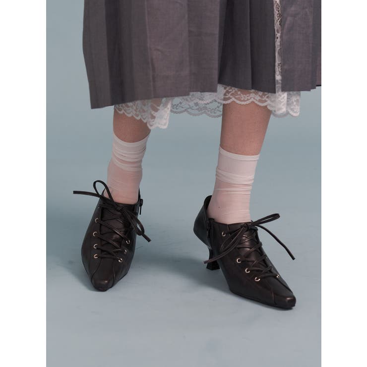 ブラック | レースアップポインテットトゥパンプス | jouetie