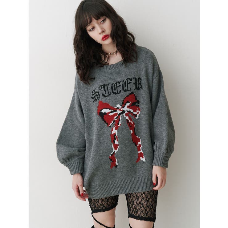 リボンジャガードルーズニット[品番：MKSW0061525]｜jouetie