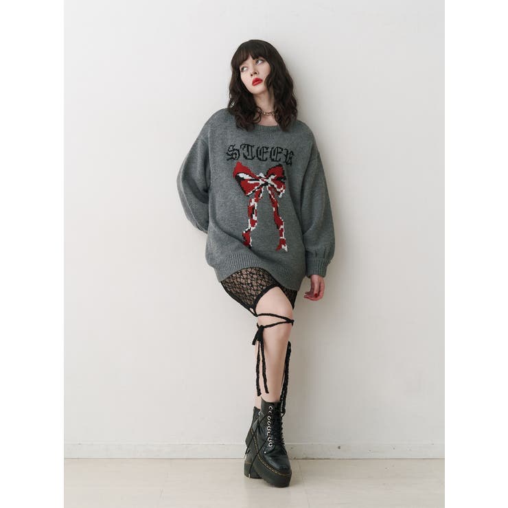 リボンジャガードルーズニット[品番：MKSW0061525]｜jouetie