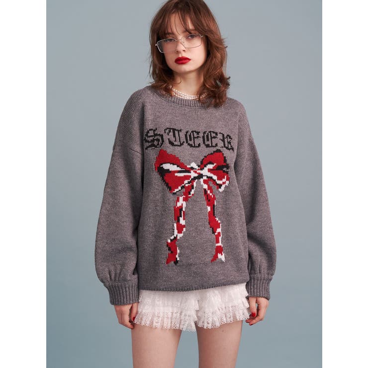 グレー | リボンジャガードルーズニット | jouetie