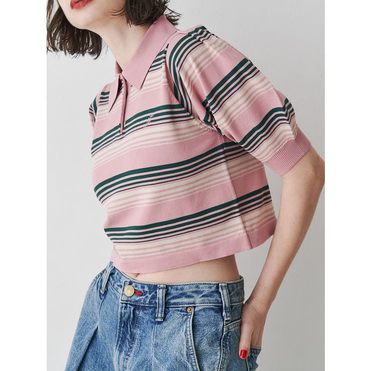 ピンク | マルチボーダーポロニット | jouetie