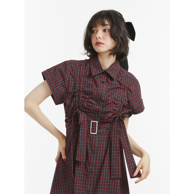 tシャツ ギャザーリボンワンピース レディース ギャザーリボンシャツワンピース[品番：MKSW0063027]｜jouetie