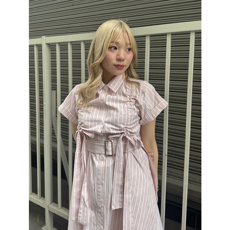 jouetie ギャザーリボンシャツワンピース ピンク ギャザーリボンシャツワンピース[品番：MKSW0063027]｜jouetie