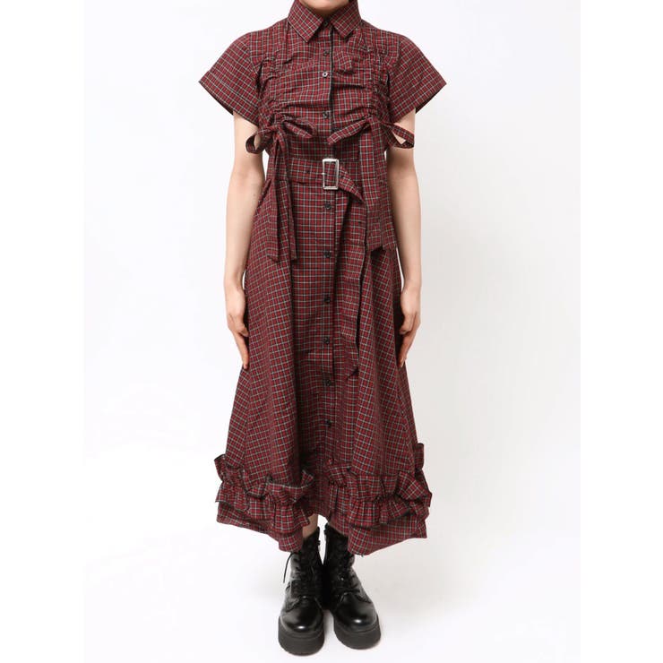 jouetie ギャザーリボンロングシャツワンピース レッド セール】【再入荷】ギャザーリボンロングシャツワンピース 夏服