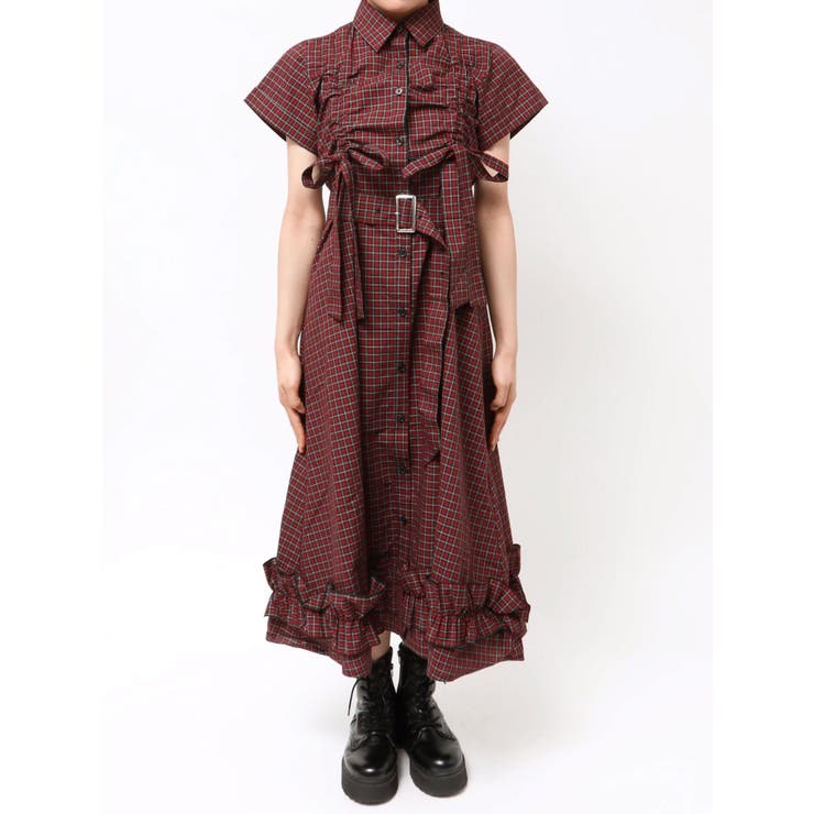 ギャザーリボンシャツワンピース[品番：MKSW0063027]｜jouetie