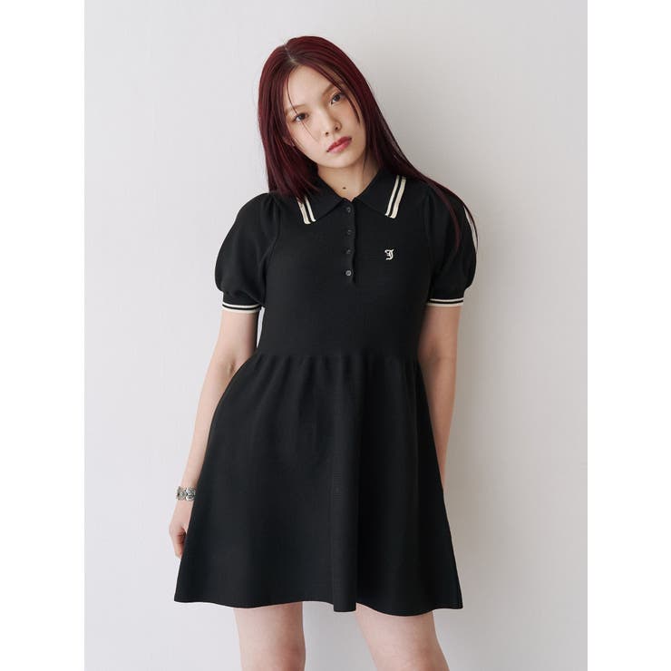 ブラック | ニットポロミニワンピース | jouetie