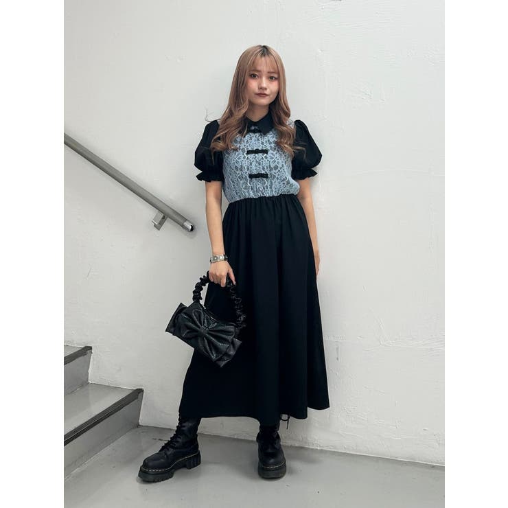 ブラック | レースドッキングチャイナワンピース | jouetie