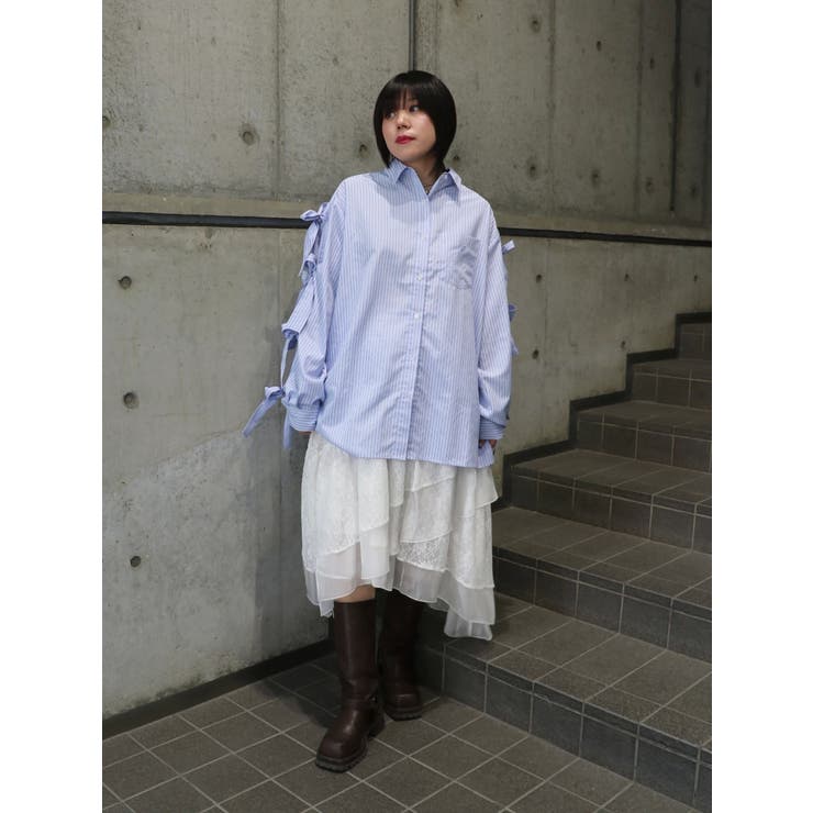 リボンスリーブBIGシャツ[品番：MKSW0062289]｜jouetie