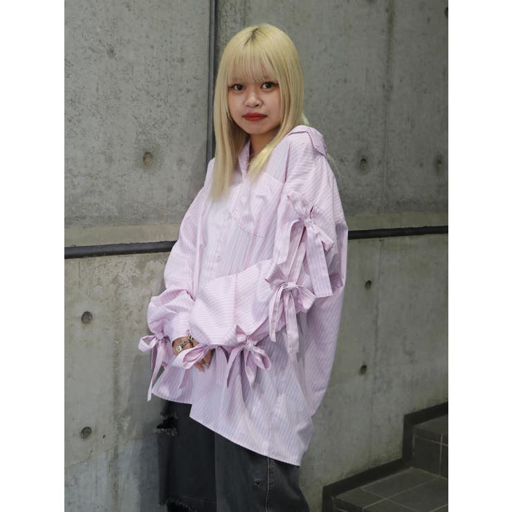 リボンスリーブBIGシャツ[品番：MKSW0062289]｜jouetie