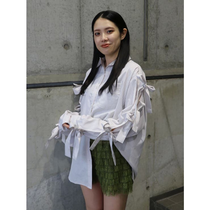 アイボリー | リボンスリーブBIGシャツ | jouetie