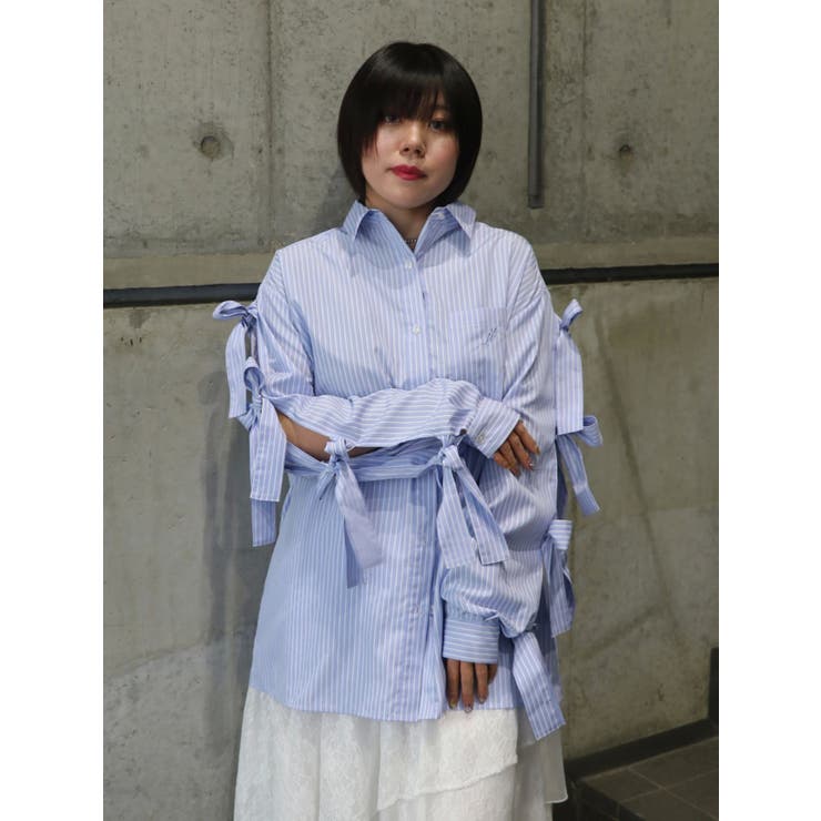 ブルー | リボンスリーブBIGシャツ | jouetie