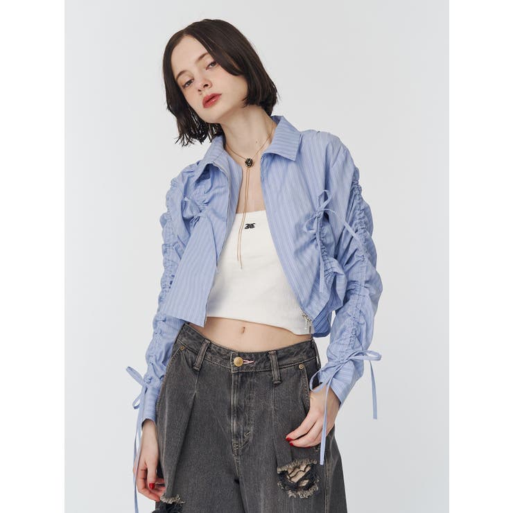 ブルー | ギャザースリーブシャツ | jouetie