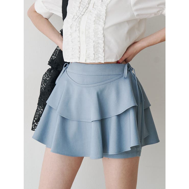 ブルー | フリルレイヤード2WAYショートパンツ【セットアップ対応】 | jouetie