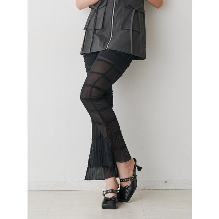 ブラック | シアーギャザーフレアパンツ | jouetie