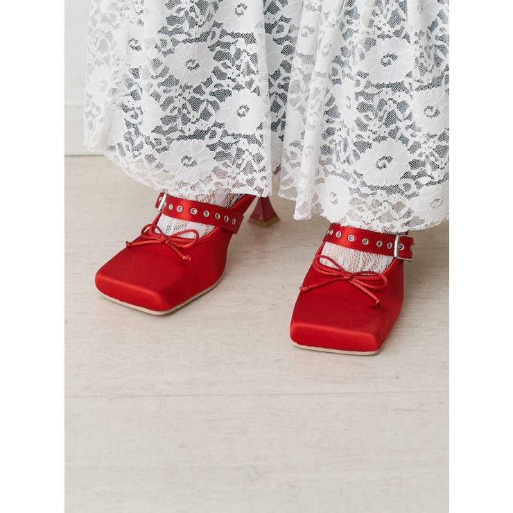 レッド | カラーサテンバレエパンプス | jouetie