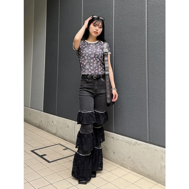 jouetie レースフリルフレアデニム ブラック M USED レースフリルフレアデニム[品番：MKSW0063555]｜jouetie