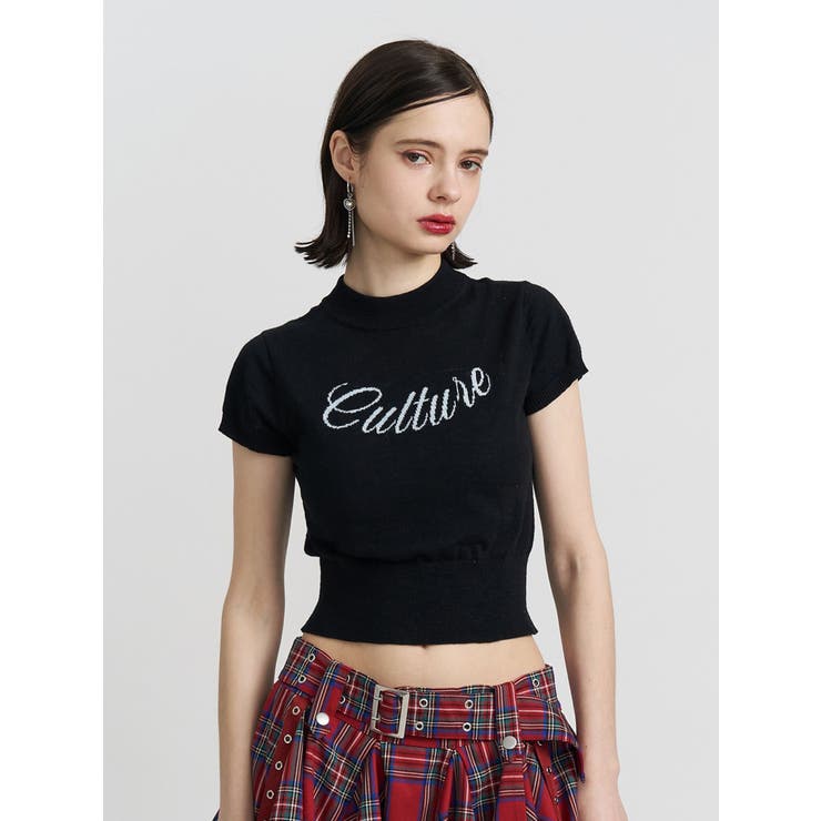 ブラック | ロゴジャガードコンパクトニット | jouetie