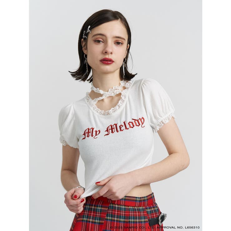オフホワイト | 【メロクロコラボ】My Melodyフリルチョーカーリボントップス | jouetie