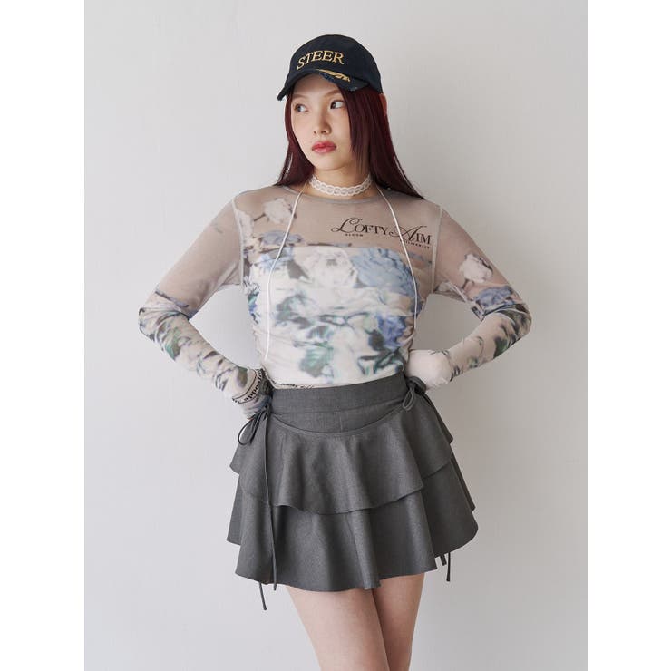 グレー | フラワーパターンシアートップス | jouetie