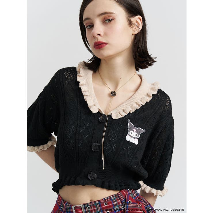 ブラック | 【メロクロコラボ】KUROMIフリルニットカーデ | jouetie