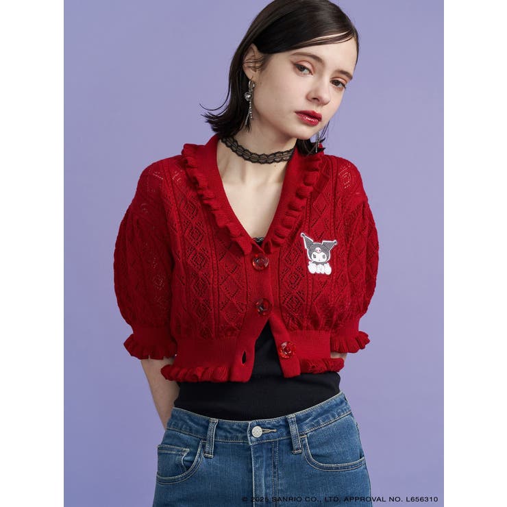 レッド | 【メロクロコラボ】KUROMIフリルニットカーデ | jouetie