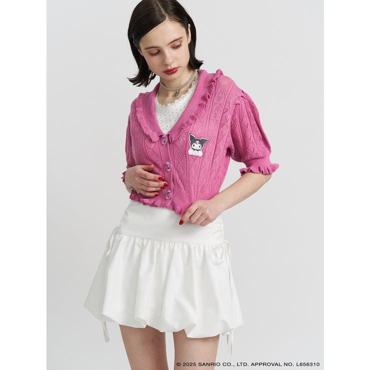 ピンク | 【メロクロコラボ】KUROMIフリルニットカーデ | jouetie