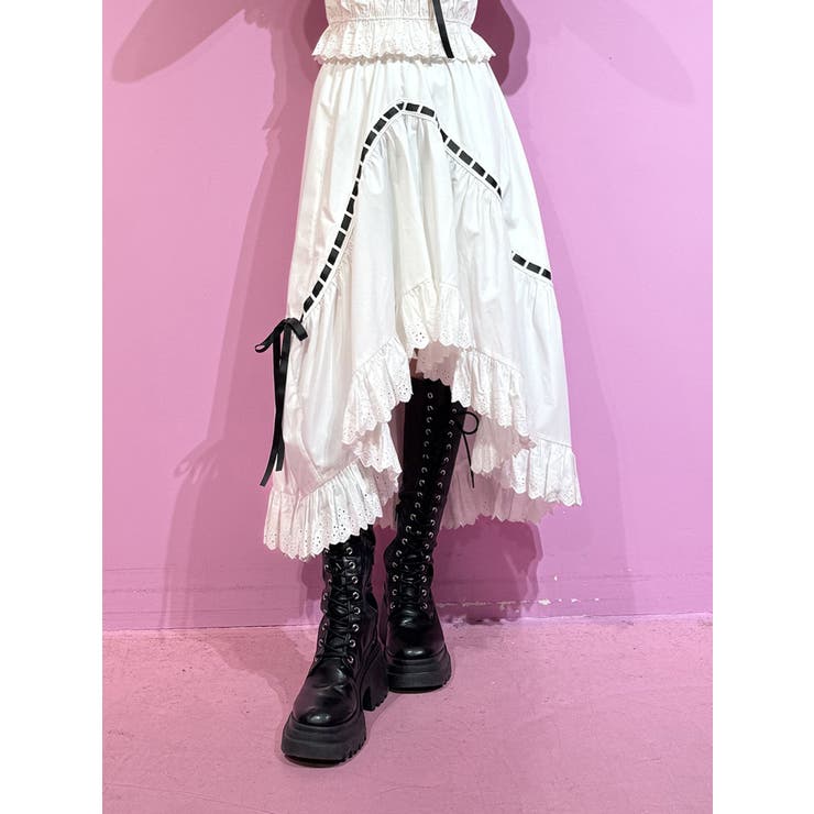 リボンステッチアシメスカート【セットアップ対応】[品番