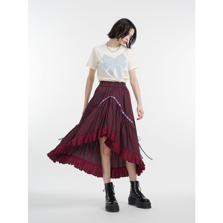 リボンステッチアシメスカート【セットアップ対応】[品番