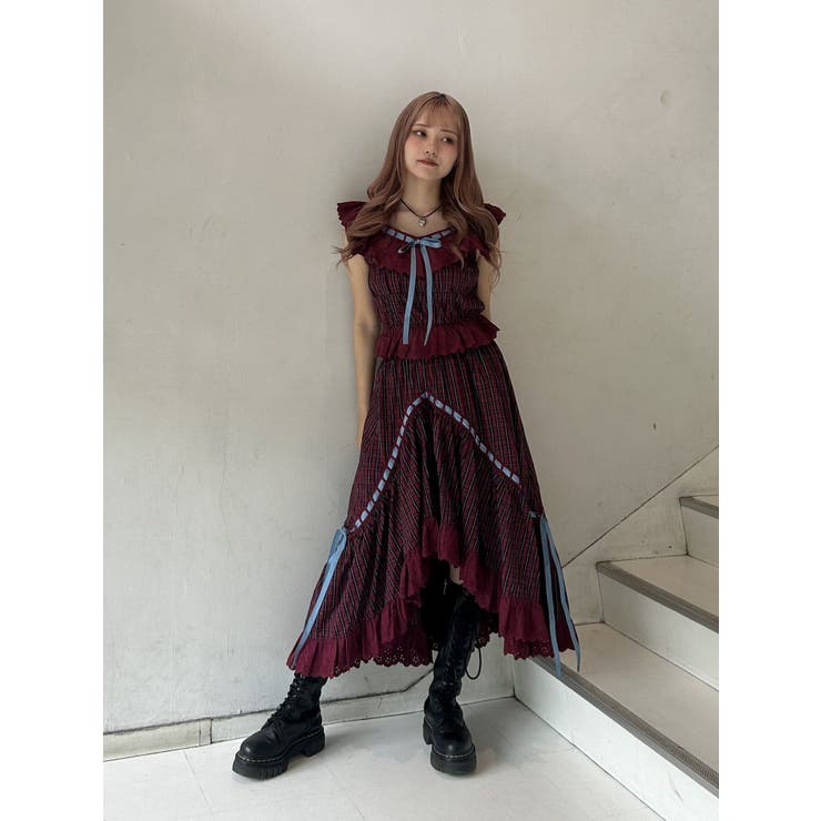 オッズオネスト Spring Rose Carol アシメスカート ワインレッド